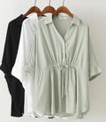 Maternity Summer Blouse with V-Neck and Drawstring
