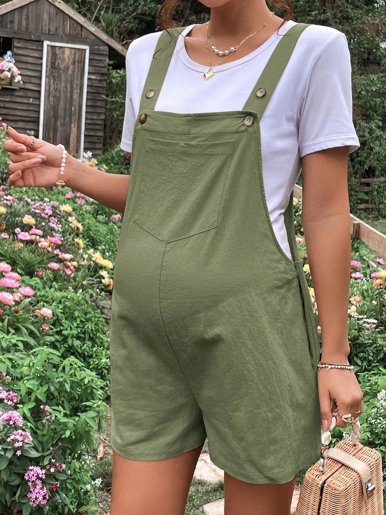 Maternity Adjustable Waist Comfy Suspender Shorts