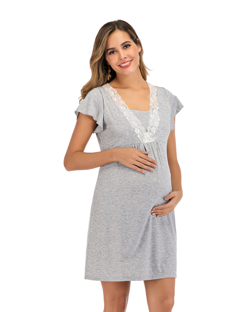 Maternity Nursing Pajamas with Lace Design