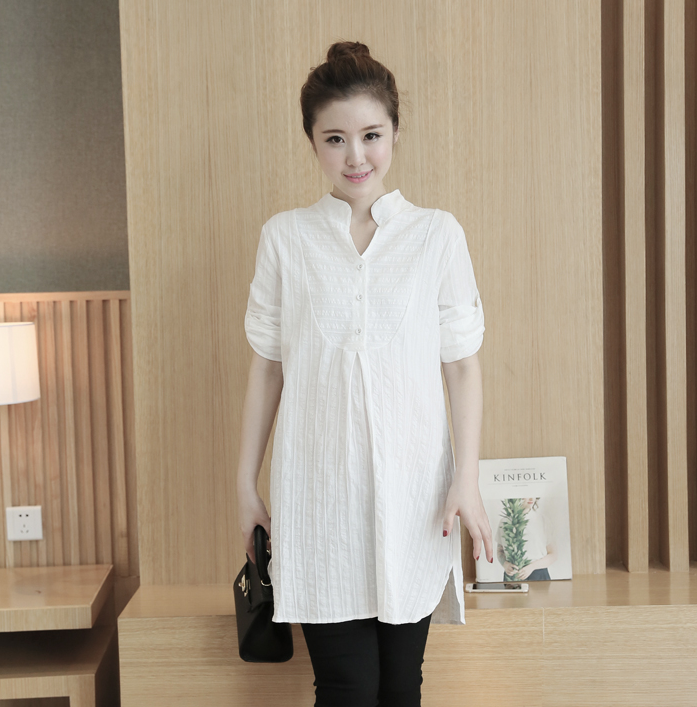 Maternity Long Sleeve Shirt with Qipao Collar