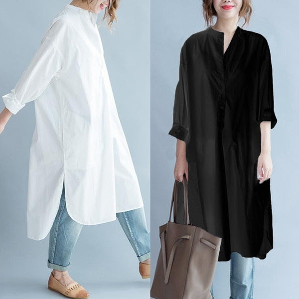 Maternity Long Sleeve Shirt with Qipao Collar