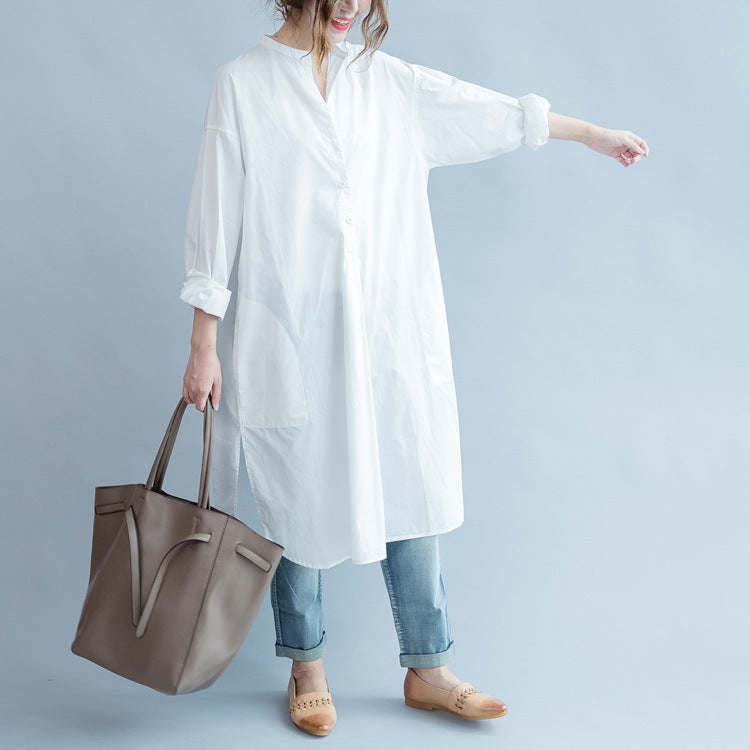 Maternity Long Sleeve Shirt with Qipao Collar