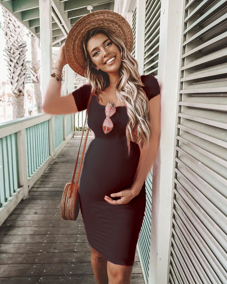 Solid Color Short Sleeve Maternity Dress